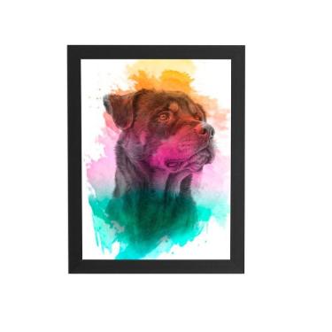 Imagem de Quadro Rottweiler Cachorro Cão Aquarela Moldura 30X40Cm