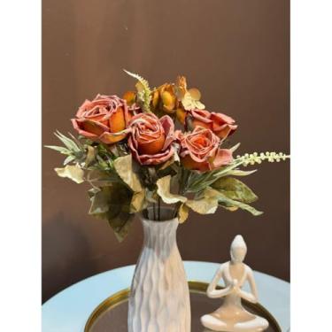 Imagem de Flores Artificiais Peônia e Rosa 16 Flores para Decoração Casamento Arranjos Festas Casa(BQ rosa e hortência café 7)