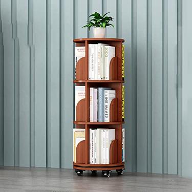 Imagem de Estante de livros, estante infantil com rotação de 360°, estante de canto de madeira maciça, estante móvel para crianças pequenas, estante redonda para biblioteca, escritório, sala de estar, rack de