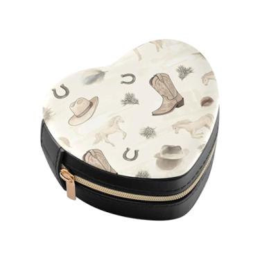 Imagem de Burbuja Porta-joias em forma de coração ferradura mini estojo de joias de viagem para mulheres e meninas, estojo portátil organizador de armazenamento para brincos, anéis, colares e pulseiras