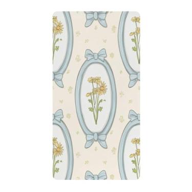 Imagem de Blueangle Lençol de berço padrão para berço infantil - Lençóis de algodão macio e respirável com laços de flores vintage (525)