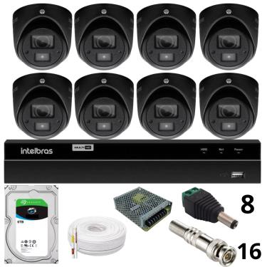 Imagem de Kit 8 Câmeras Bullet 3220d Mini Black Com Áudio Dvr Intelbras 1216-c Mhdx Com Acesso Remoto Hd 6tb