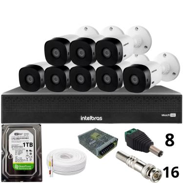 Imagem de Kit 8 Câmeras Intelbras 1120b Full Hd Dvr Mhdx 1016-c Intelbras Com Detecção De Movimentos Hd 1tb