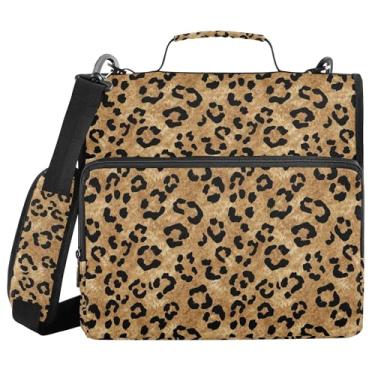 Imagem de SEHANY Fichário de zíper com estampa de leopardo com alça de ombro, capacidade para 500 folhas, vários bolsos, fichário com 3 anéis com zíper de 3 cm