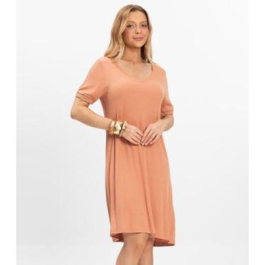Imagem de Vestido Curto Feminino Ribana de Viscose Rovitex Marrom, M, Marrom