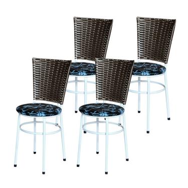 Imagem de 4 Cadeiras Para Mesa Branca Hawai Marrom Assento Floral Cor:floral Preto