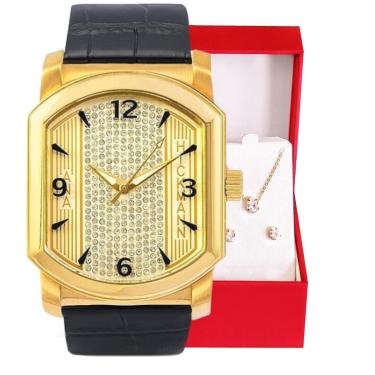 Imagem de Kit Relógio Feminino Champion Ana Hickmann Quadrado Analógico AH20168S Cristais-Feminino