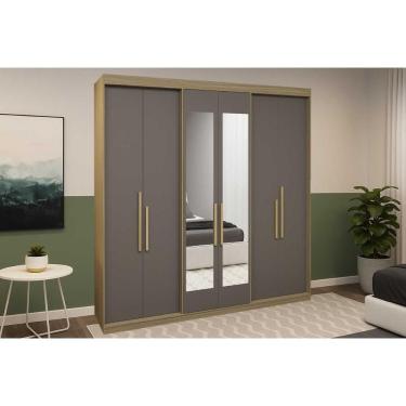 Imagem de Guarda Roupa Casal Ph 1804 6 Portas de Correr 2 Gavetas MDP com Espelho Cedro-fendi Herval