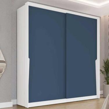 Imagem de Guarda Roupa Casal Porto 2 Portas de Correr 2 Gavetas MDF-MDP Branco-Azul Politorno