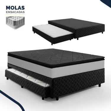Imagem de Bicama Box com Colchão de Molas Ensacadas Pillow Top UmaFlex Vitta + Auxiliar de Espuma D28 Positanno Casal 138cm