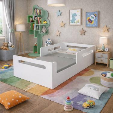 Imagem de Cama Infantil Juvenil Baixa Montessoriana Branca Em Moderna