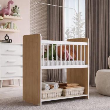 Imagem de Mini Berço Fixo Moisés Toy Para Bebê com Colchão 89cm Savana Branco - 