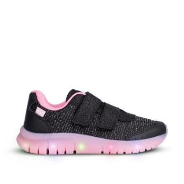 Imagem de Tênis Infantil Menina Kidy Light Fun Led Preto Pisca-Pisca e Velcro Duplo-Feminino