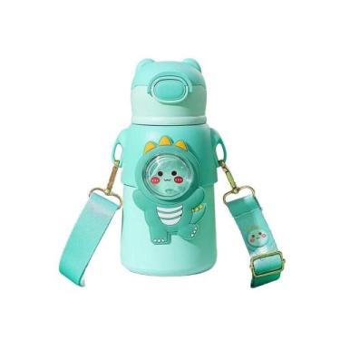 Imagem de Garrafinha Com Canudo Squeeze Infantil Garrafa Bebe Térmica Alça Verde