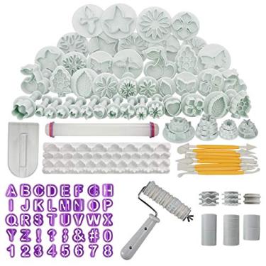 Imagem de Funshowcase Fondant Cake Sugarcraft Kit de Decoração Molde de Biscoito Ferramenta Cortador de Êmbolo de Geleiro Conjunto de 102 peças