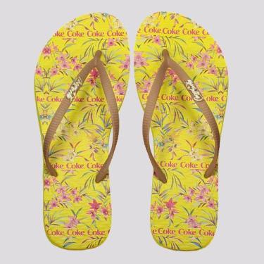 Imagem de Chinelo Coca Cola Mix Of Flowers Feminino Amarelo - Coca-Cola