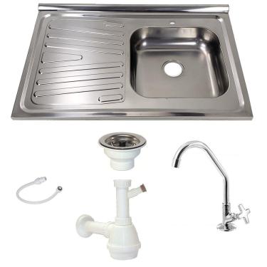 Imagem de Pia Inox Fabrinox PSD800D 80x52cm, cuba direita, kit completo