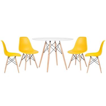 Imagem de KIT - Mesa redonda Eames 100 cm branco + 4 cadeiras Eiffel DSW