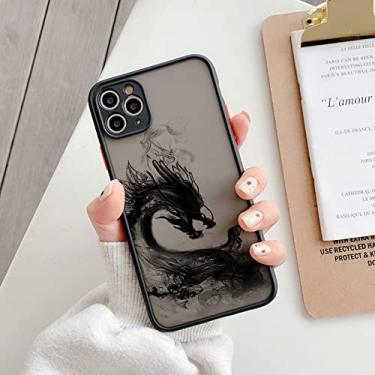 Imagem de Capa de telefone de pintura de pincel de tinta padrão dragão para iphone x xr xs max 7 8 plus se 2020 12 13 mini 11 pro max capa traseira dura, dragão de tinta preto 2, para iphone11 pro max