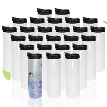 Imagem de AGH Pacote com 25 garrafas de água de sublimação de 590 ml de aço inoxidável retas finas copos em branco garrafa de água esportiva com isolamento de parede dupla com tampas 2 em 1, livre de BPA, embalado individualmente