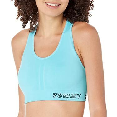 Imagem de Tommy Hilfiger Sutiã esportivo reversível de desempenho feminino, Mar azul, P