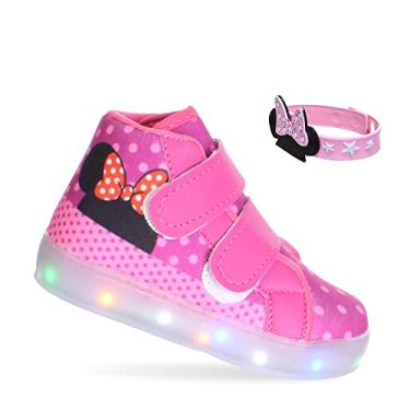 Imagem de Tenis Sapato com Luzes de Led Pisca Botinha de Menina Laço com Pulseira