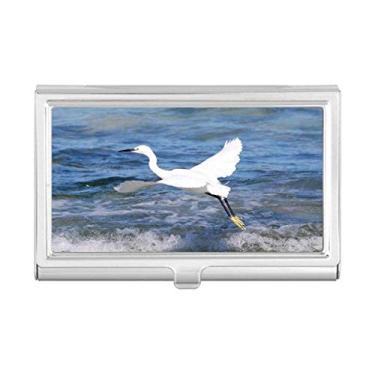 Imagem de Porta-cartões de visita com imagem de mar pássaro branco oceano caixa carteira de bolso