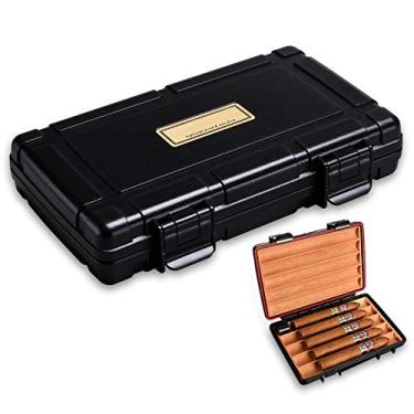 Imagem de Caixa de umidificador portátil de viagem para charuto à prova d'água com forro de madeira de cedro, caixa de armazenamento para umidificador de charutos à prova de poeira – Ótimo presente para homens