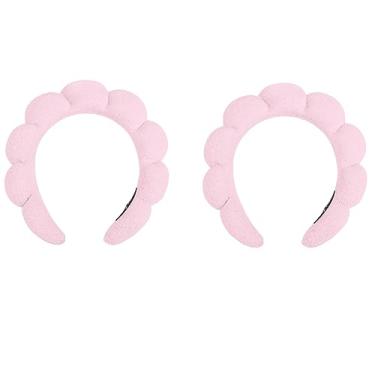 Imagem de Faixa de cabelo para lavar o rosto toalha faixa de cabelo esponja em formato de nuvem faixa de cabelo para lavar o rosto cuidados com a pele fixador de cabelo 2 peças enviadas juntas (Pink)