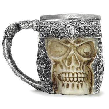 Imagem de Caneca Chopp Medieval Inox Resina Crânio Caveira Cerveja Bar