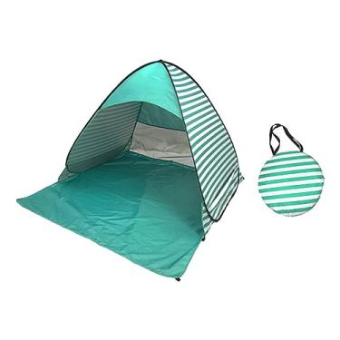 Imagem de Tenda pop-up Tenda de praia Tenda portátil com 6 estacas, fácil configuração Cabana rápida Abrigo solar para pesca Piquenique Praia Família, Listras Verdes L