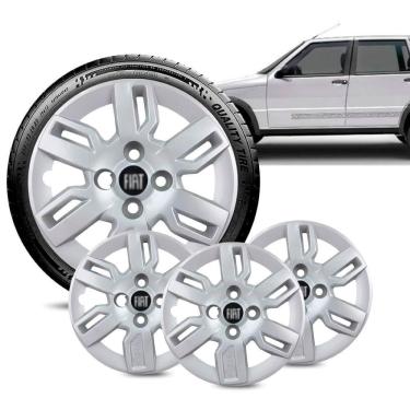Imagem de Jogo 4 Calota Fiat Uno Way aro 13 2013 a 15 Prata Logo Preto