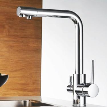 Imagem de Torneiras com filtro de torneiras de cozinha, torneira misturadora montada no deck, rotação 360 com purificação de água, torneira misturadora, cromada
