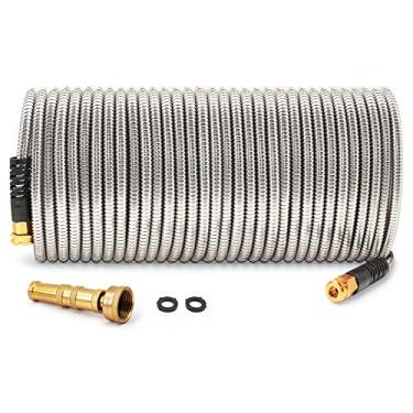 Imagem de Cesun Mangueira de jardim de metal de aço inoxidável 304 304 - Mangueira de água resistente para trailer, ao ar livre, quintal, leve - flexível e nunca dobra