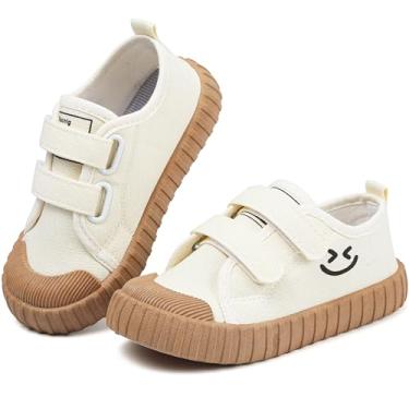 Imagem de Tênis infantil de lona para meninos e meninas, sem cadarço, leve, com gancho e laços, casual, adequado para a pele, com sola multicolorida (bebê/crianças pequenas), Caqui, 9.5 Toddler