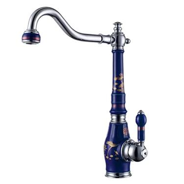 Imagem de ANNBKA Torneira de banheiro Torneira de latão com torneira de cozinha de porcelana/alça única acabamento dourado torneira pia pia torneiras misturadoras (cor: B)