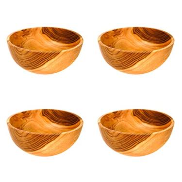 Imagem de Rainforest Bowls Conjunto de 4 tigelas de madeira de teca javanesa jumbo redondas de 20 cm - perfeitas para uso diário, amigável ao quente e frio, ultraduráveis, resistentes - tigelas de madeira