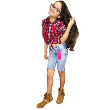 Imagem de Bermuda Jeans Com Licra Infanto Juvenil Feminina Azul Claro 1-Feminino
