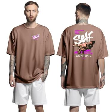 Imagem de Camisa Camiseta Oversized Streetwar Genuine Grit Masculina Larga 100% Algodão 30.1 Self Control - Marrom - G