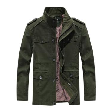 Imagem de Ruixinxue Jaqueta masculina de transição leve outono inverno gola alta jaqueta de algodão casaco de negócios, Verde militar, XXG