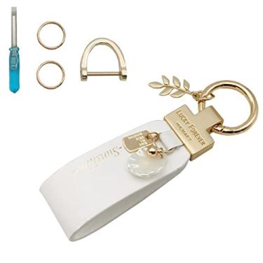 Imagem de Chaveiro de couro branco bonito chaveiro de carro delicado liga pu cordão fivela moda concha folha pingente para mulheres chaves titular presentes/255