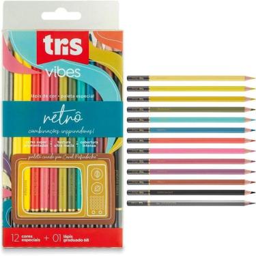 Imagem de Lápis de cor vibes retrô 12 cores + lápis graduado 6b - tris