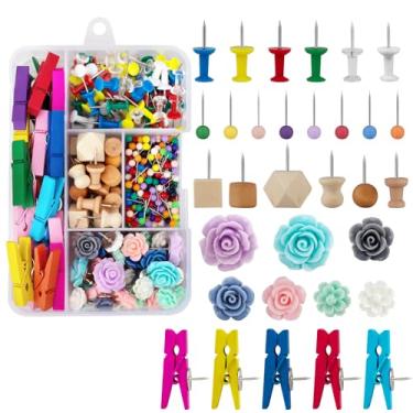 Imagem de LYroo 210 peças de tachinhas de flor para polegares de madeira, alfinetes de marcação, cores sortidas, clipes de pressão para quadro de cortiça, acessórios bonitos de decoração de mesa para mulheres, escritório, professores, suprimentos