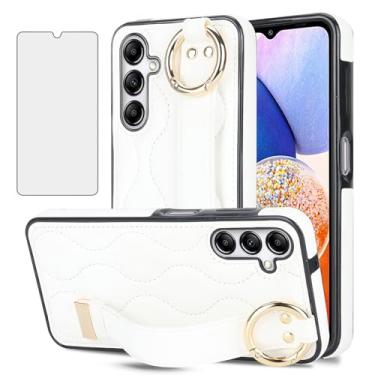 Imagem de Asuwish Capa de telefone para Samsung Galaxy A14/M14 5G com capa protetora de tela e alça de pulso suporte suporte de pulseira anel de borracha de silicone acessórios de célula A 14 4G 14A 14M G5