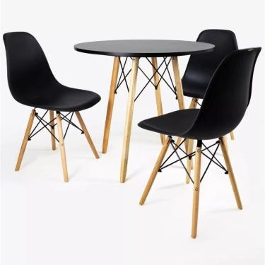 Imagem de Mesa Redonda Eiffel Para Sala 80cm E 3 Cadeiras Charles Eames