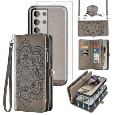 Imagem de Asuwish Capa de celular para Samsung Galaxy S24 Ultra 5G com zíper carteira magnética destacável com protetor de tela de vidro temperado, suporte de cartão de flores S24Ultra 24S S 24 24Ultra feminino