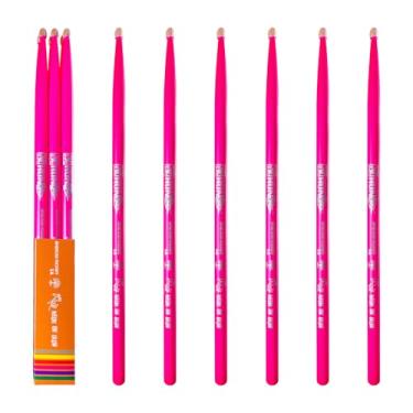 Imagem de 3 pares (Rosa), bengala neon UV brilhante, baquetas clássicas de bateria 5A, bengala de nogueira, para bateria acústica ou eletrônica, baqueta de madeira brilha sob luz negra no palco, não pode