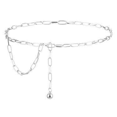 Imagem de Molain Cinto feminino de metal, cinto de corrente ajustável ocidental, cinto moderno para jeans, calças e vestidos, Prata, within 95cm/37.4in