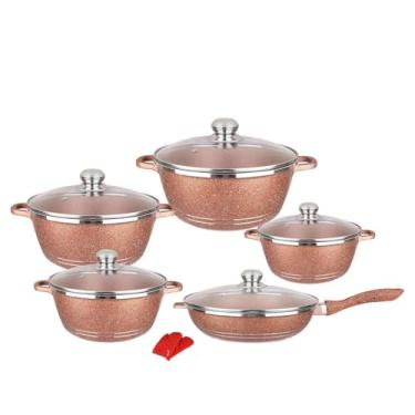 Imagem de BBRILLI Conjunto de 12 Peças Panelas e Frigideiras Antiaderentes Champanhe Dourado