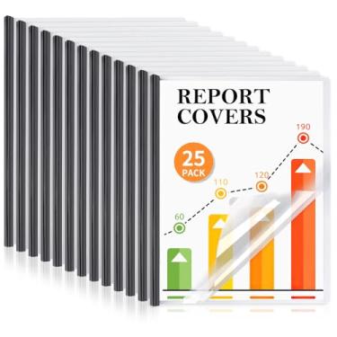 Imagem de Pacote com 25 capas de relatório com barra deslizante, capas de relatório transparentes para papel A4 e tamanho carta, capacidade para 70 folhas, pastas de apresentação retomar capas de documentos